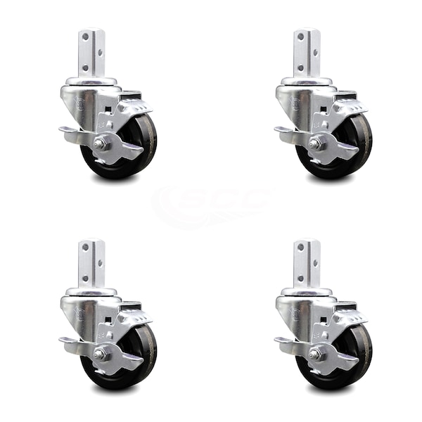 3.5 Inch Phenolic Wheel Swivel 7/8 Inch Square Stem Caster Set with Brake SCC